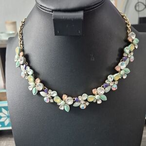 J Crew Necklace Mixed Crystals Sea Green and Purple 21" Adjustable